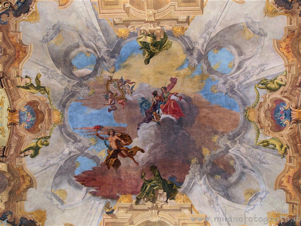 Milan (Italy) - Central area of the ceiling of the main hall of Visconti Palace